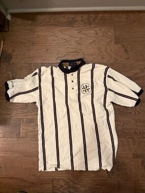 Antigua Men's Polo with Black Vertical Stripes Vanderbilt university Retro 90s